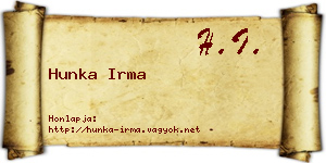 Hunka Irma névjegykártya